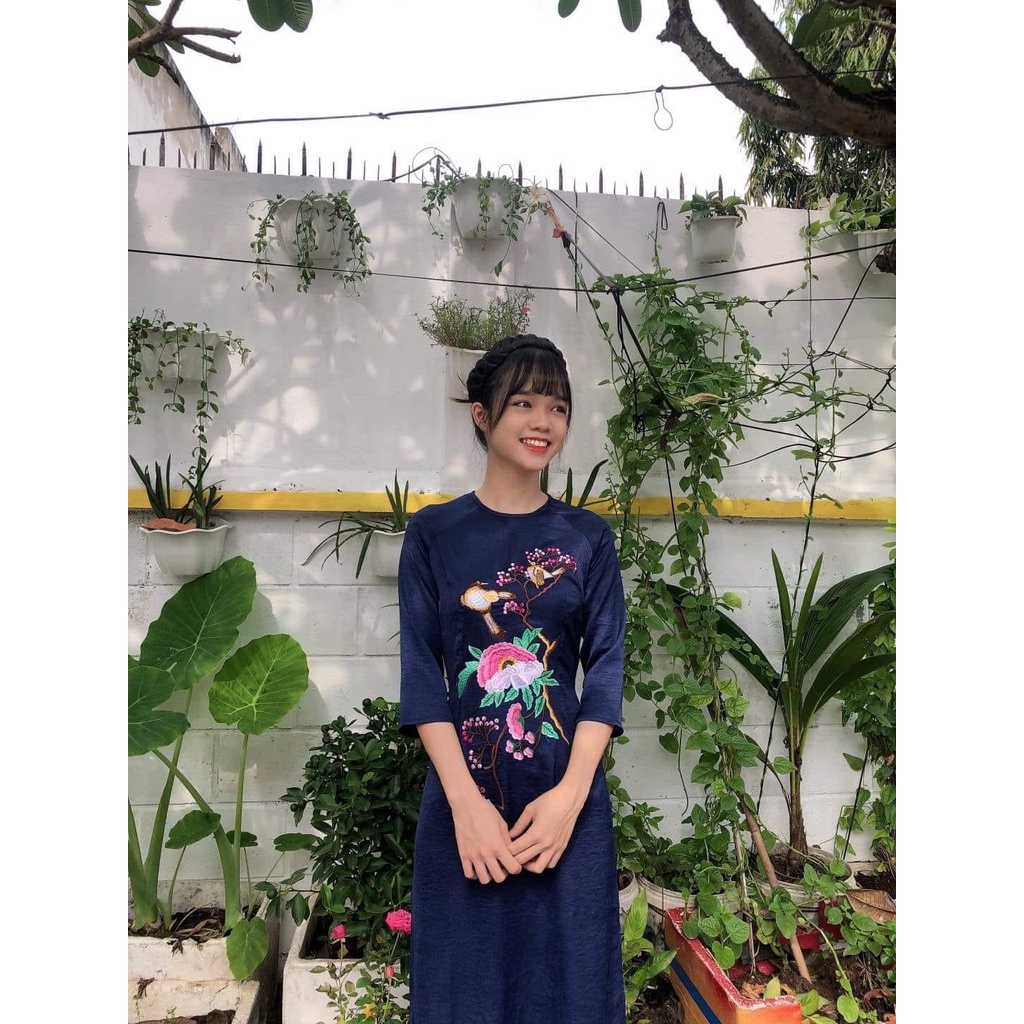 Áo Dài Nữ Cách Tân⚡ FREESHIP ⚡Áo Dài Thêu Hoa Siêu Xinh