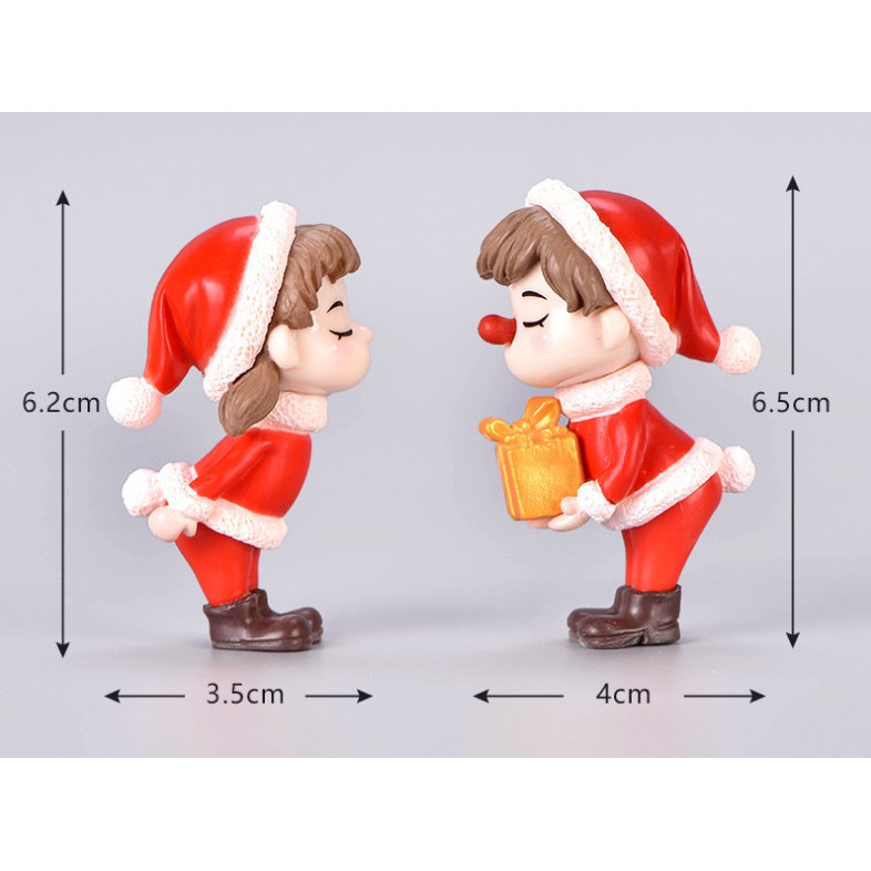 Tượng Cặp Đôi Giáng Sinh hôn nhau trang trí tiểu cảnh Giáng Sinh, Xmas terrarium