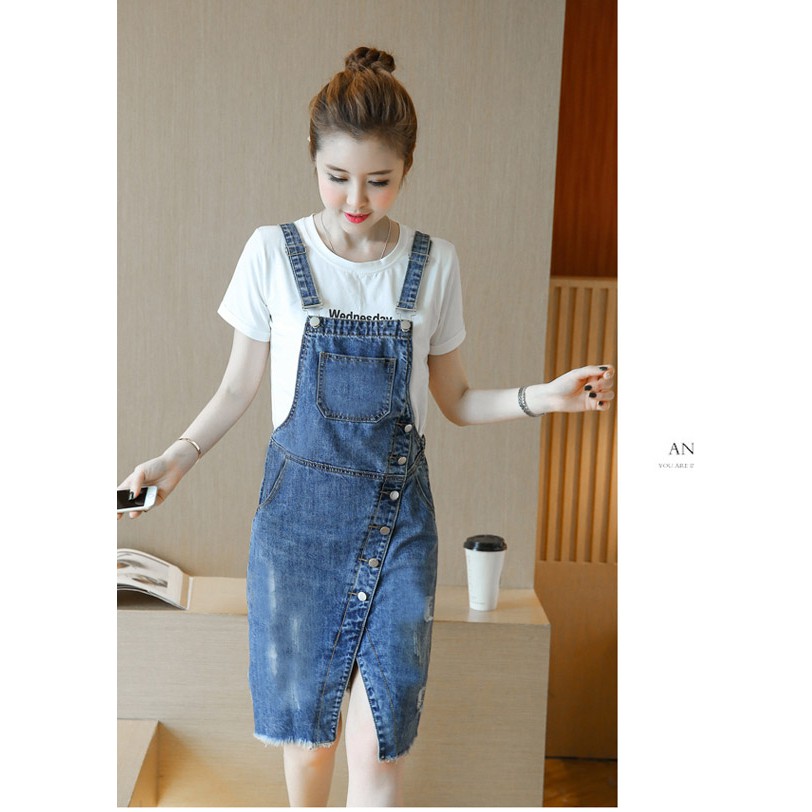 Yếm Váy Jean Phối Nút Xẻ Trước Cá Tính D752 KHÔNG KÈM ÁO THUN