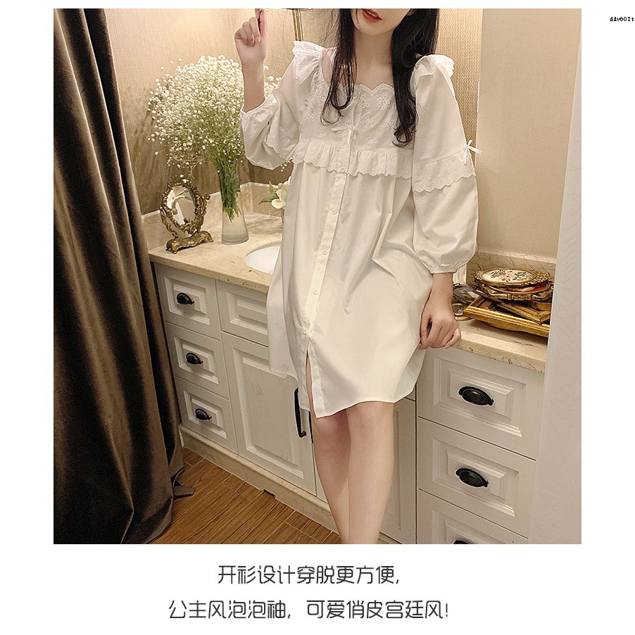 Đầm Ngủ Cotton Tay Dài Phong Cách Công Chúa Thời Trang Xuân Thu Xinh Xắn Cho Nữ