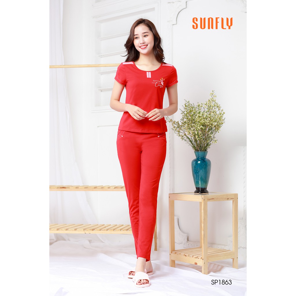 Đồ bộ mặc nhà Cotton áo cộc, quần dài Sunfly SP1863