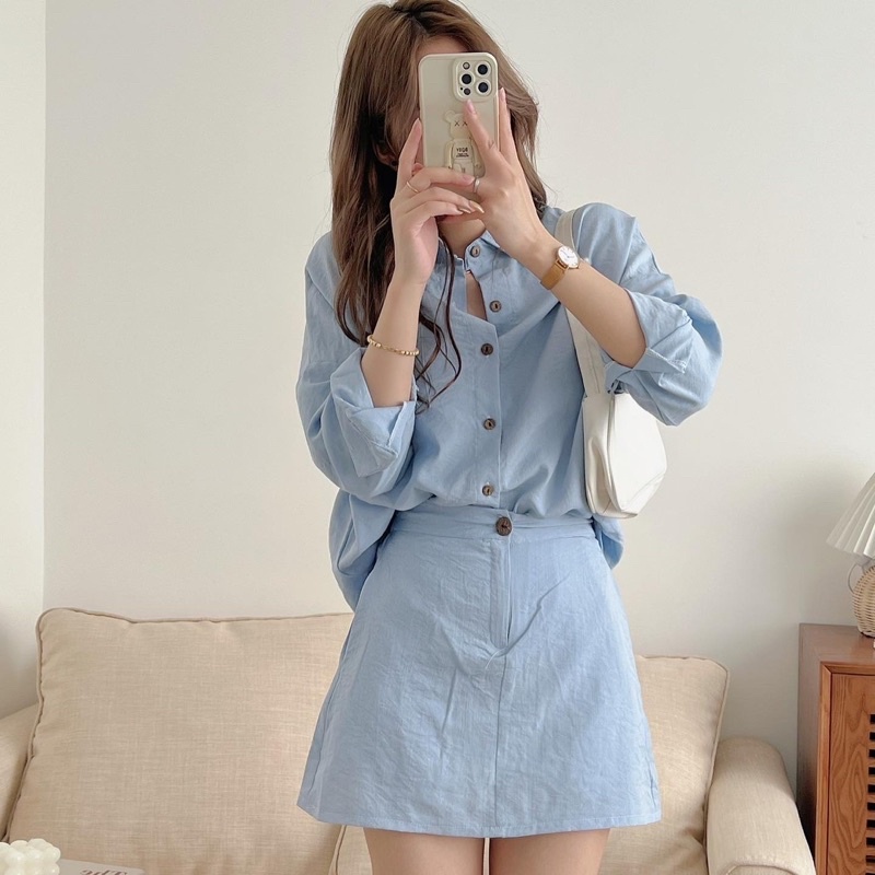 [VIDEO] SET ÁO SƠ MI ĐŨI VÀ CHÂN VÁY CÓ LÓT (ảnh thật)