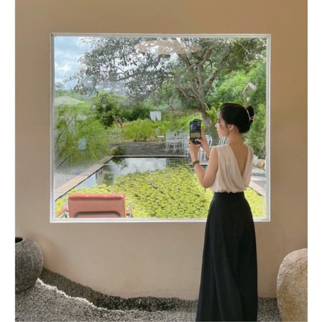 ( Ảnh thật ) Áo lụa hở lưng vạt chéo