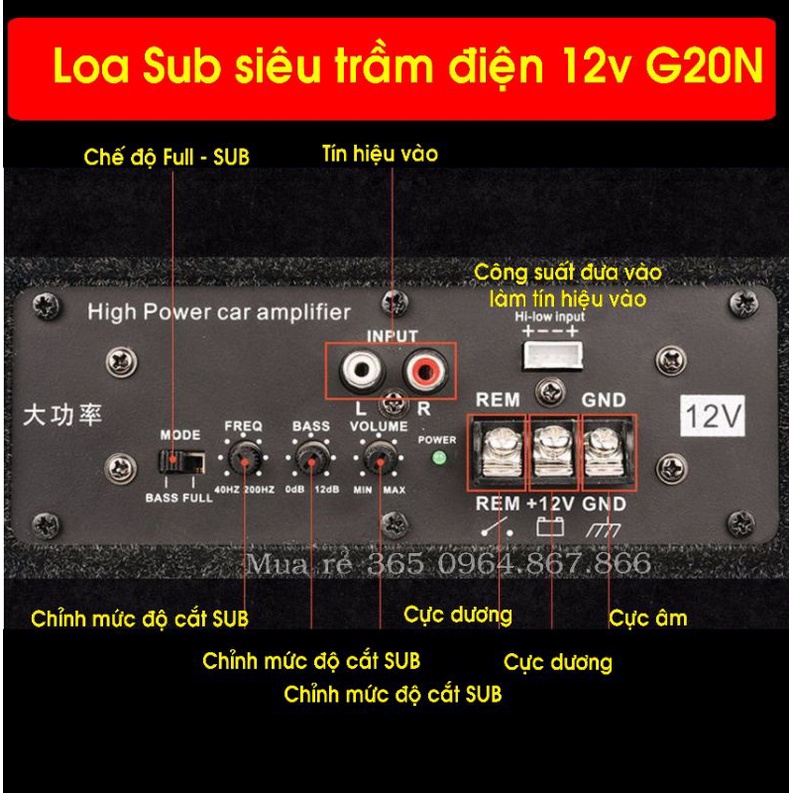 RẺ VÔ ĐỊCH Sub siêu trầm 20 SUB G20NT gầm ghế ô tô  siêu mỏng bass 20 , có loa Tép đánh full, điện 12v