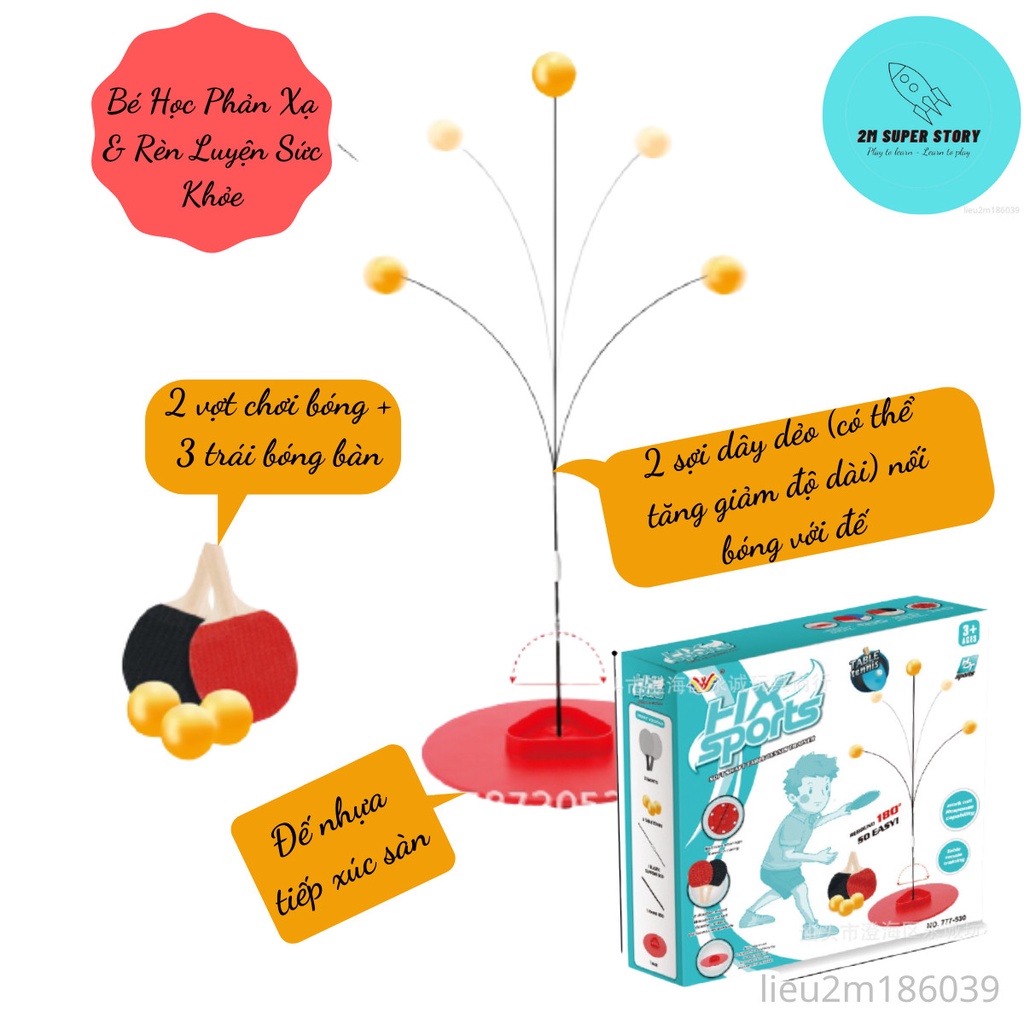 Trò Chơi Thể Thao 1 Người Chơi Hoặc 2 Người Chơi - Bộ Bóng Bàn Phản Xạ Nhỏ Gọn Không Cần Bàn - 2M Su