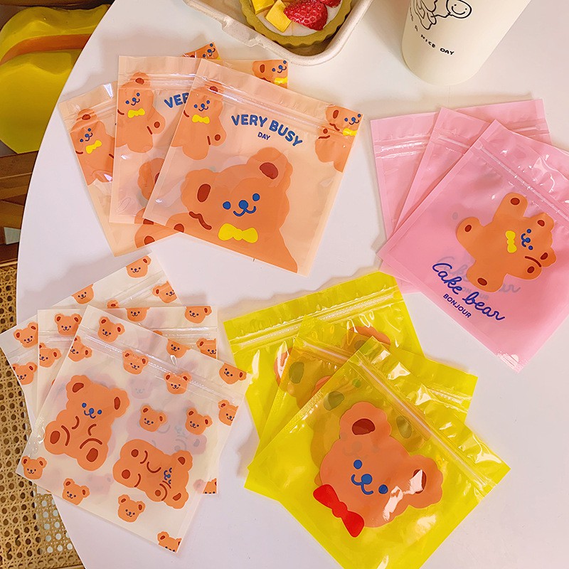 Túi Zip Nhựa Dùng Được Nhiều Lần Đựng Quà, Đồ Nhỏ Hình Gấu Nâu Cake Bear