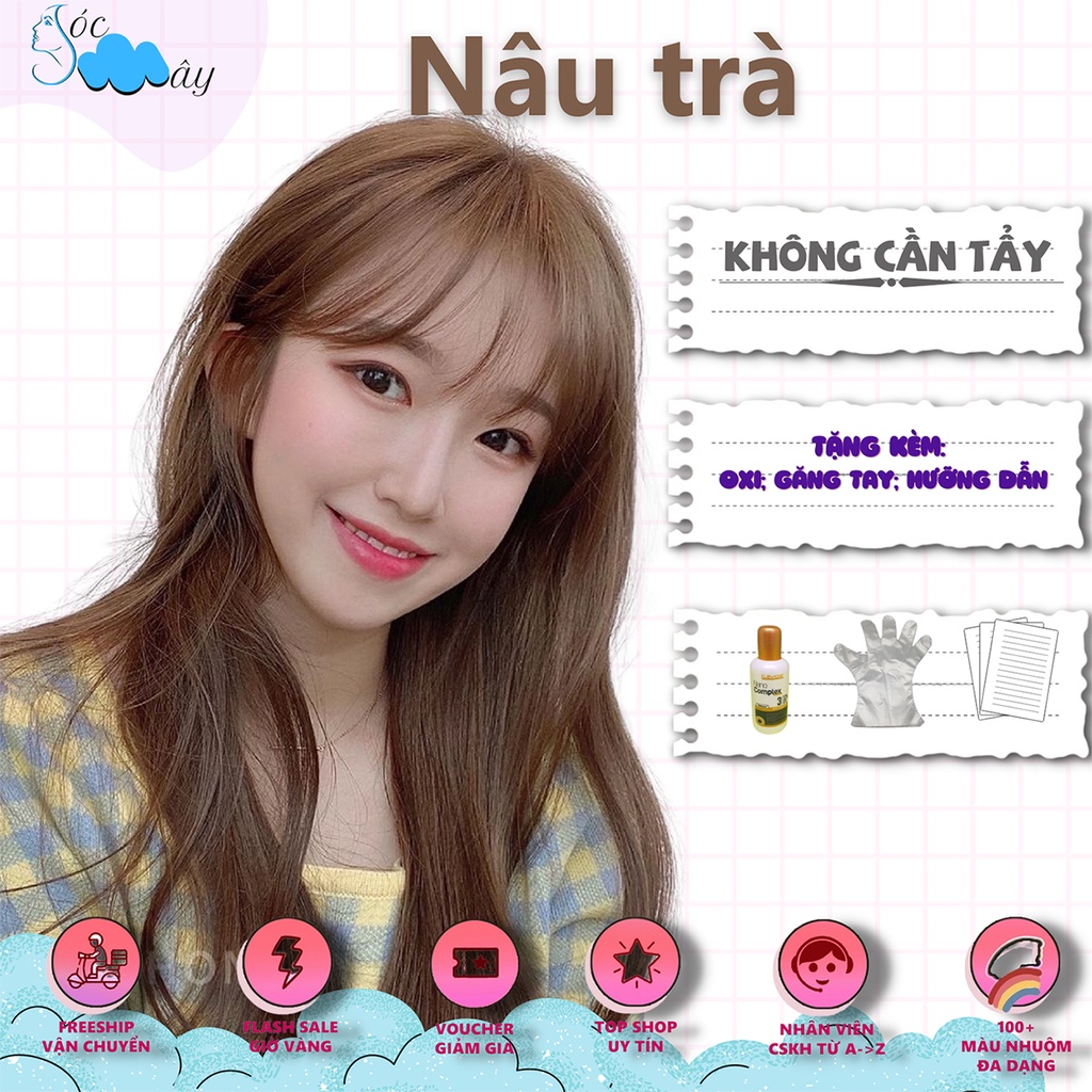 Thuốc nhuộm tóc màu Nâu TRÀ tặng trợ và gắng tay