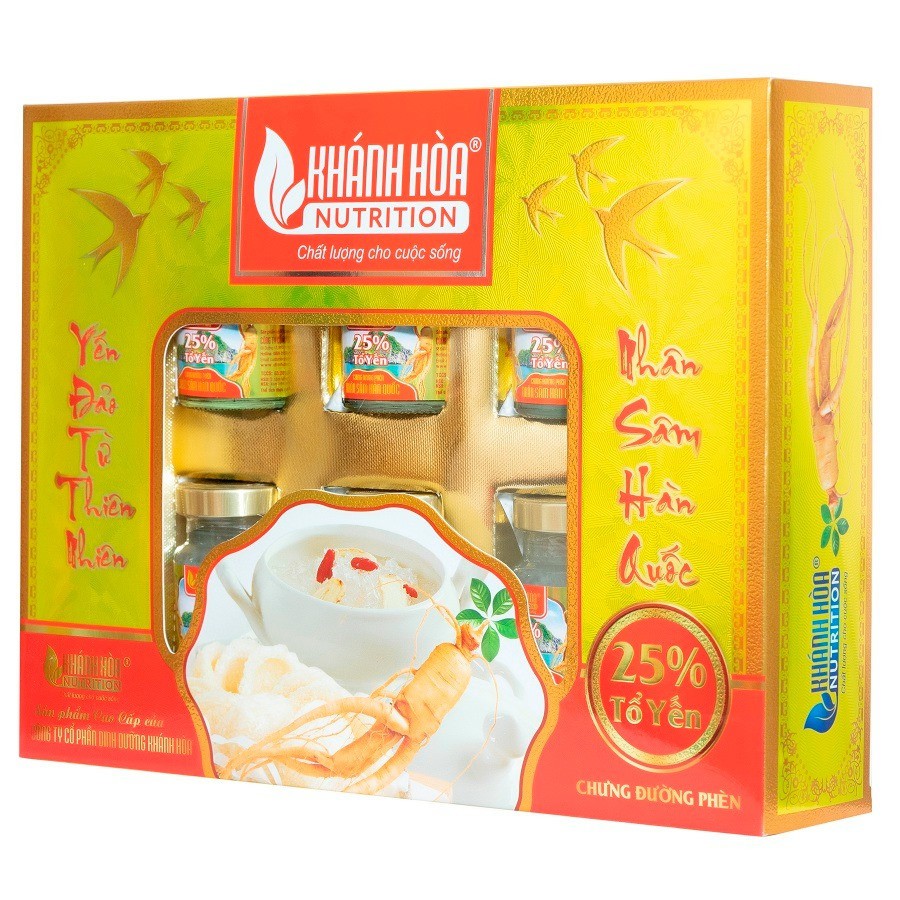 Hộp quà Yến Sào Khánh Hoà chưng Nhân Sâm Hàn Quốc 25% - Hộp 6 lọ 70ml