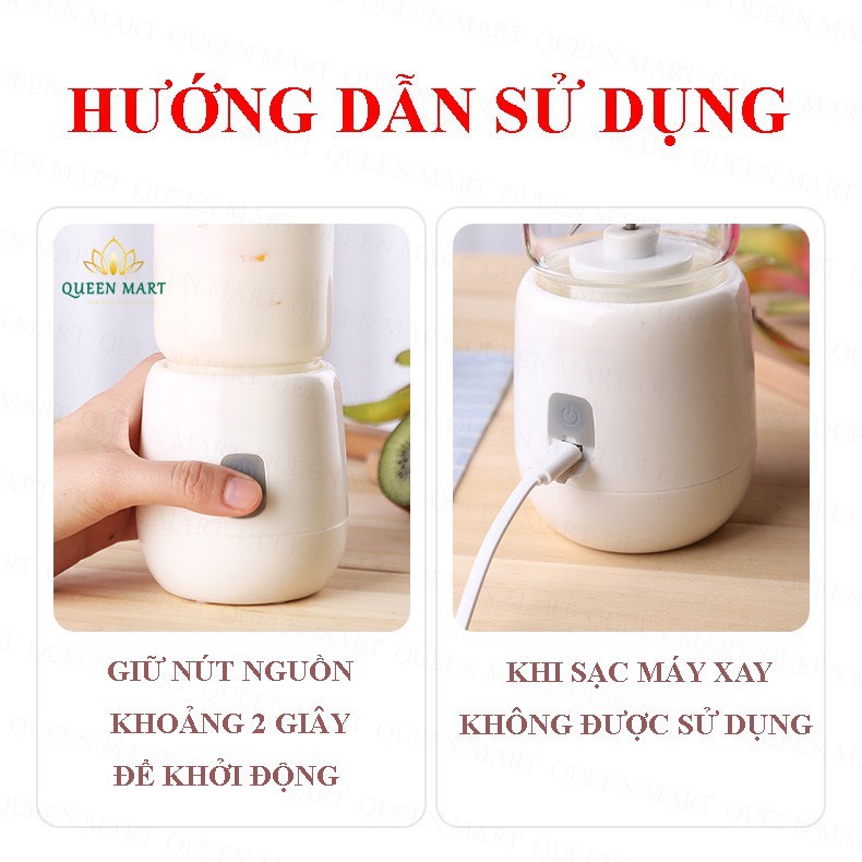 Máy xay sinh tố mini cầm tay Kanchhi Đa Năng sạc Tích Điện usb - cối xay sinh tố 6 Lưỡi Xay inox 304 cao cấp VT790