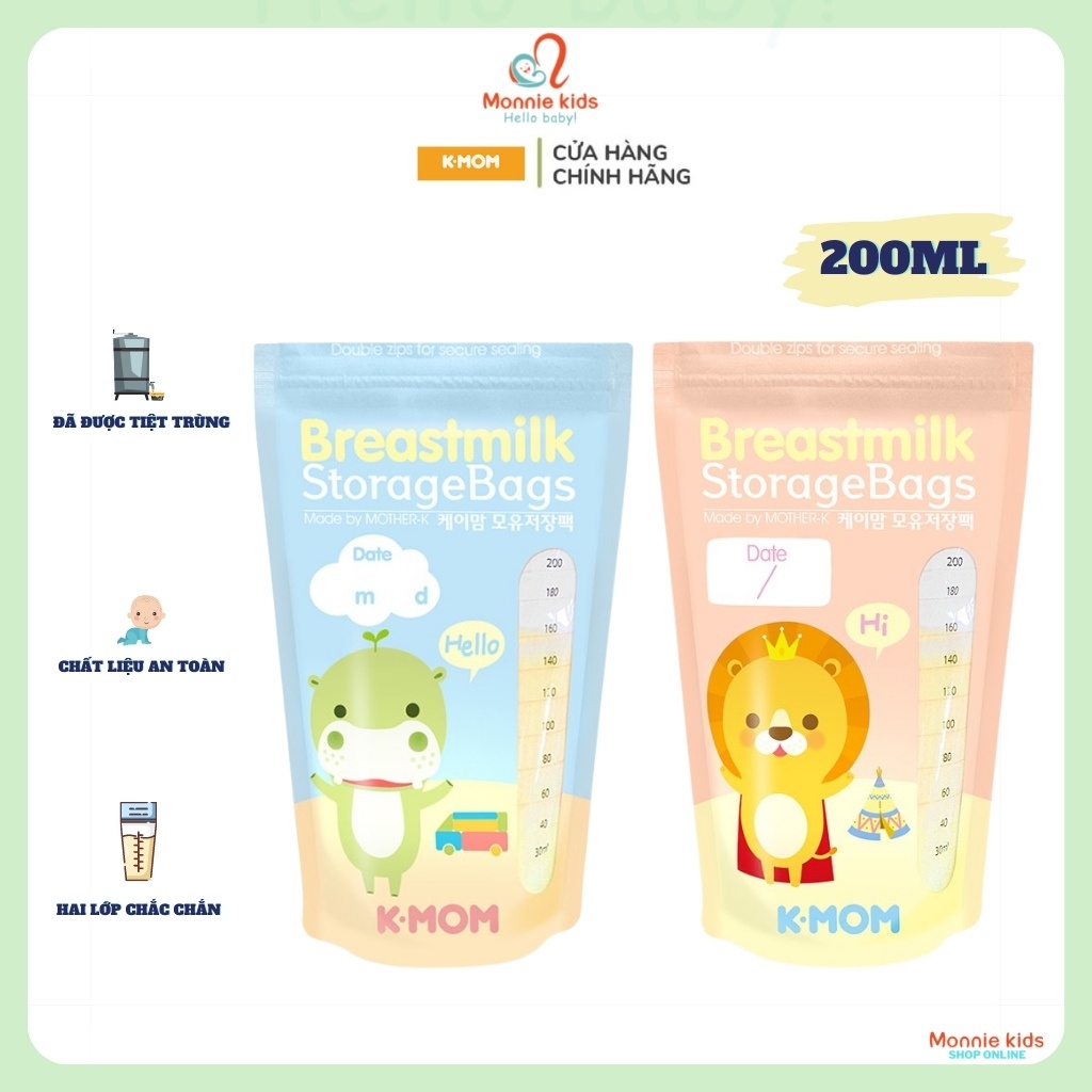 Túi trữ sữa cho bé K-MOM Hàn Quốc, bịch đựng sữa tiệt trùng cao cấp - Monnie Kids