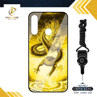 Ốp lưng Vina Case dành cho Vsmart Joy 3 rồng vàng kính cường lực 9H-Tặng kèm dây đeo điện thoại