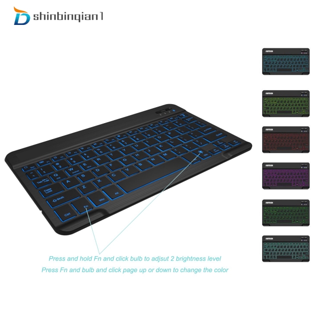 Universal Slim Portable Wireless Bluetooth 7-Colors Backlit Keyboard with Built in Rechargeable