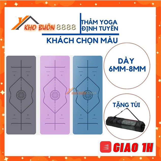 Thảm Yoga 🥉SALE🥉 Thảm định tuyến GYM tpe 2 lớp tặng kèm túi đựng êm mịn kích thước chuẩn 180x50cm bảo vệ cột sống TYOGA