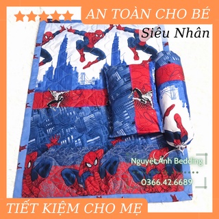 (Giá tốt hôm nay) 🍇 Full SET Chăn Gối Cho Bé Mầm Non 5 món 🍇 Mền đắp được trần bông [mẫu Siêu nhân Người nhện]