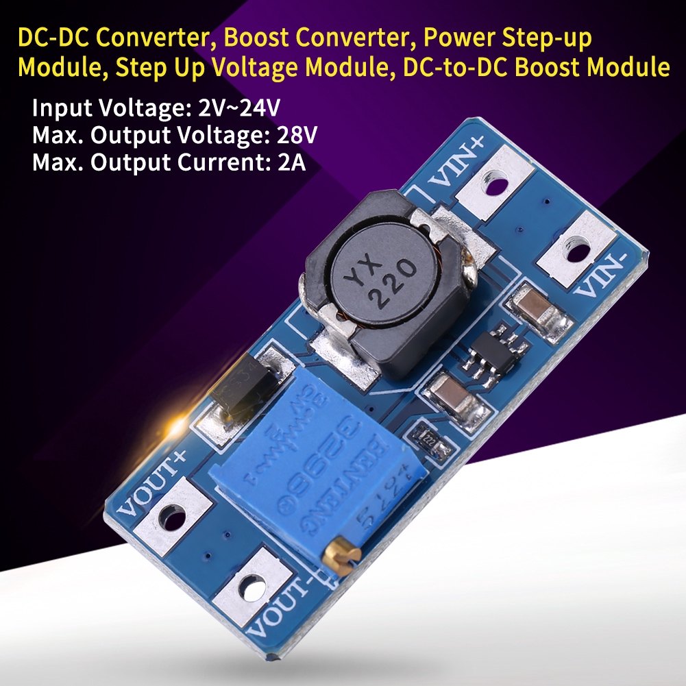 Dajrrhd MT3608 DC-DC Điện áp tăng cường có thể điều chỉnh Bộ chuyển đổi tăng cường Mô-đun cấp nguồn 2A