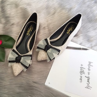 [GIÀY NỮ CAO CẤP]_Giày búp bê nơ đẹp, mũi nhọn mẫu HOT vải bố nơ lưới mang siêu êm,chống trơn trượt,sản xuất thủ công,