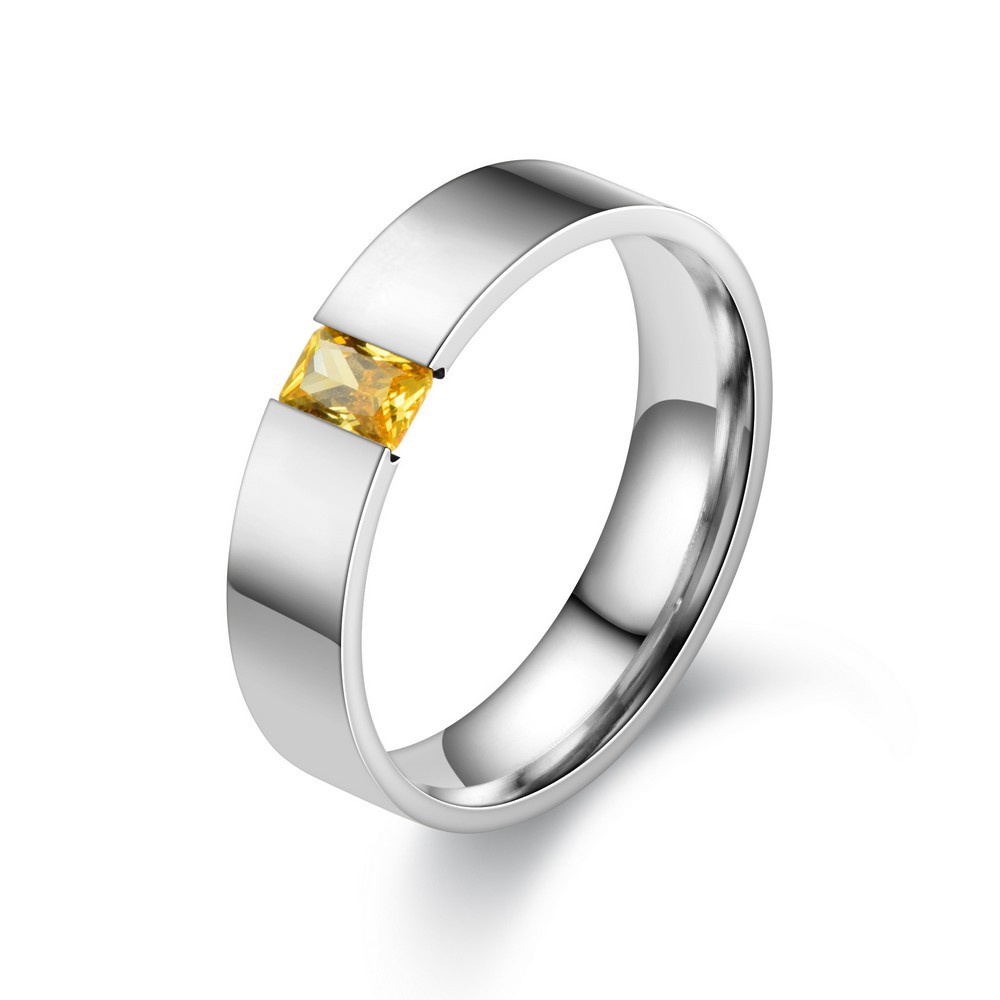 Nhẫn Đính Hôn Bằng Thép Không Gỉ Đính Đá Zircon Vuông Thời Trang Dành Cho Nữ