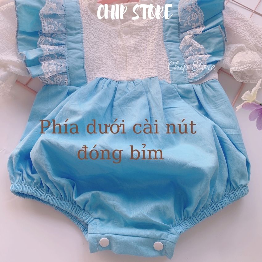 Body bé gái màu xanh tay phồng xinh xắn vải thô lụa mềm mại cho bé sơ sinh - 1  tuổi CHIP STORE