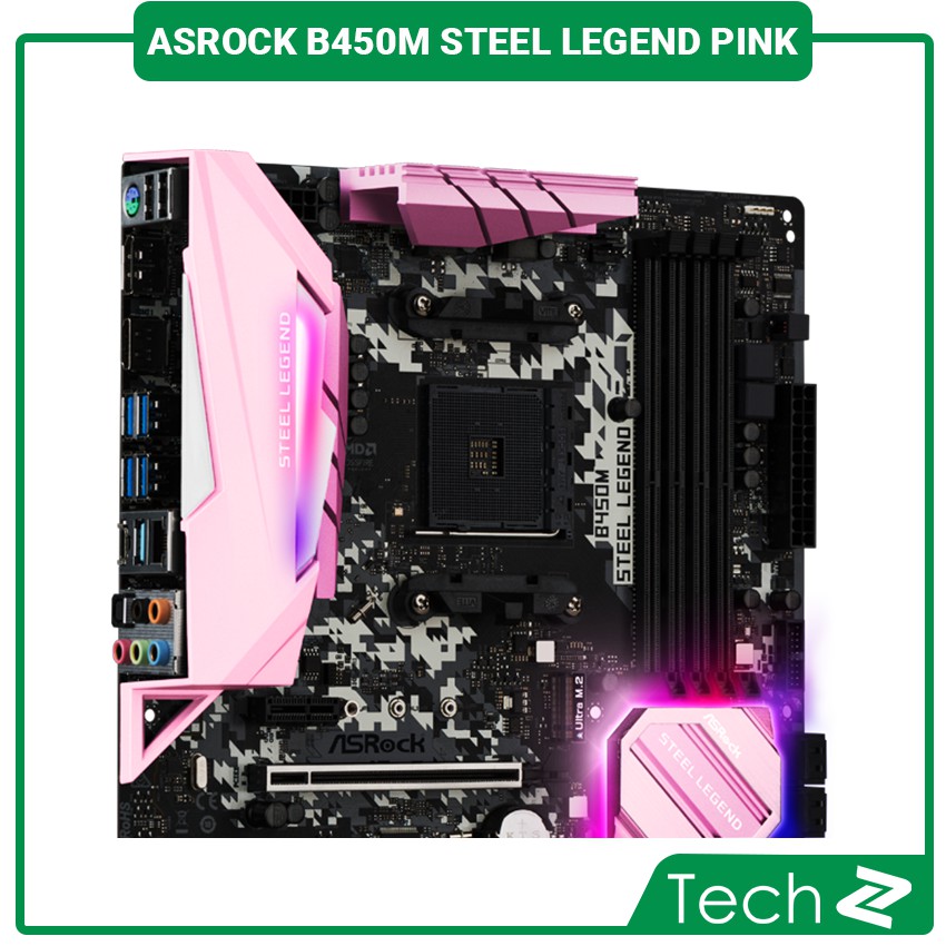 Mainboard ASROCK B450M STEEL LEGEND (Pink Edition)  (AMD B450, Socket AM4, ATX, 4 khe RAM DDR4)