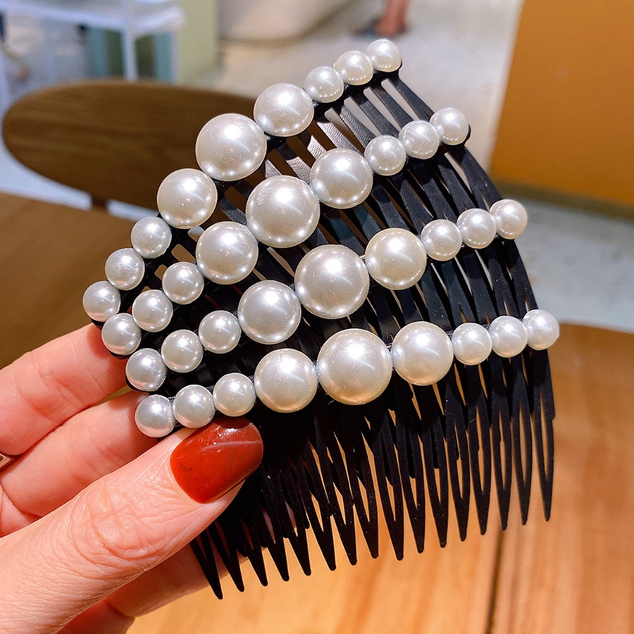 Lược cài tóc nhiều họa tiết tùy chọn đính ngọc trai giả 8cm thời trang sang trọng