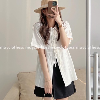 Áo babydoll cộc tay buộc dây 2 màu (trắng, be)