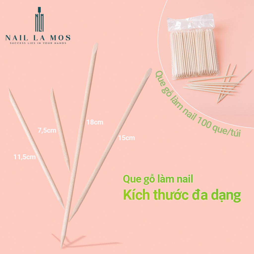 Que gỗ làm nail 2 đầu đẩy da, sủi móng, nặn hoa bột - Que tháo móng giả chuyên dùng cho nailbox