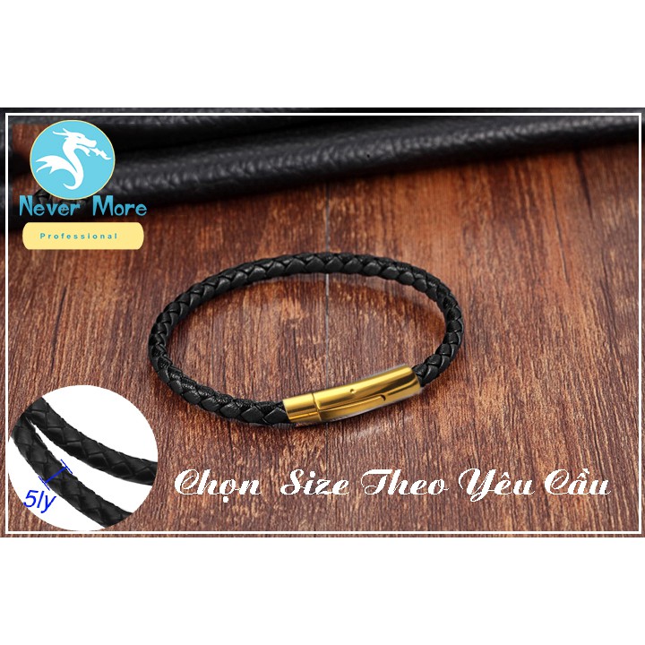 Vòng tay da xịn khóa titan mạ vàng siêu đẹp, siêu sang - nhiều size - chọn size theo yêu cầu