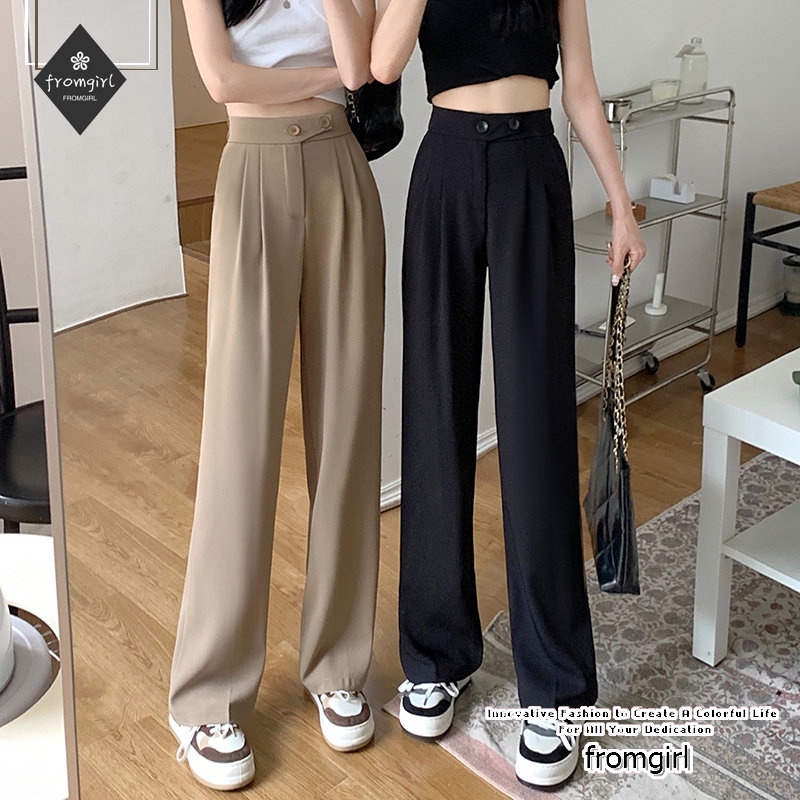 Quần Dài Ống Rộng Lưng Cao Màu Đen Thời Trang Mùa Hè Cho Nữ