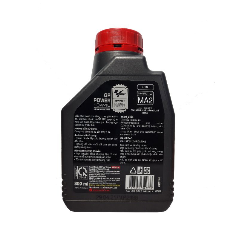 Dầu nhớt xe số [cao cấp] MOTUL GP POWER 4T 10W40 0.8L