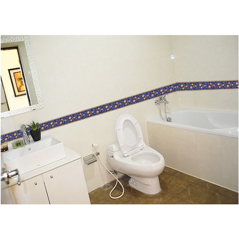 Decal dán tường - Viền màu xanh đậm hoa văn