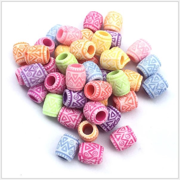 10-25-50gam Hạt Ống nhựa hoa văn nhiều màu 7x10mm