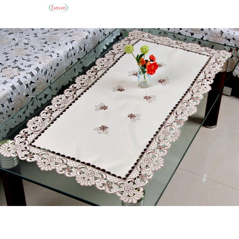 Khăn Trải Bàn Vải Satin Thêu Hoa Hình Chữ Nhật/Chữ Nhật Tiện Dụng
