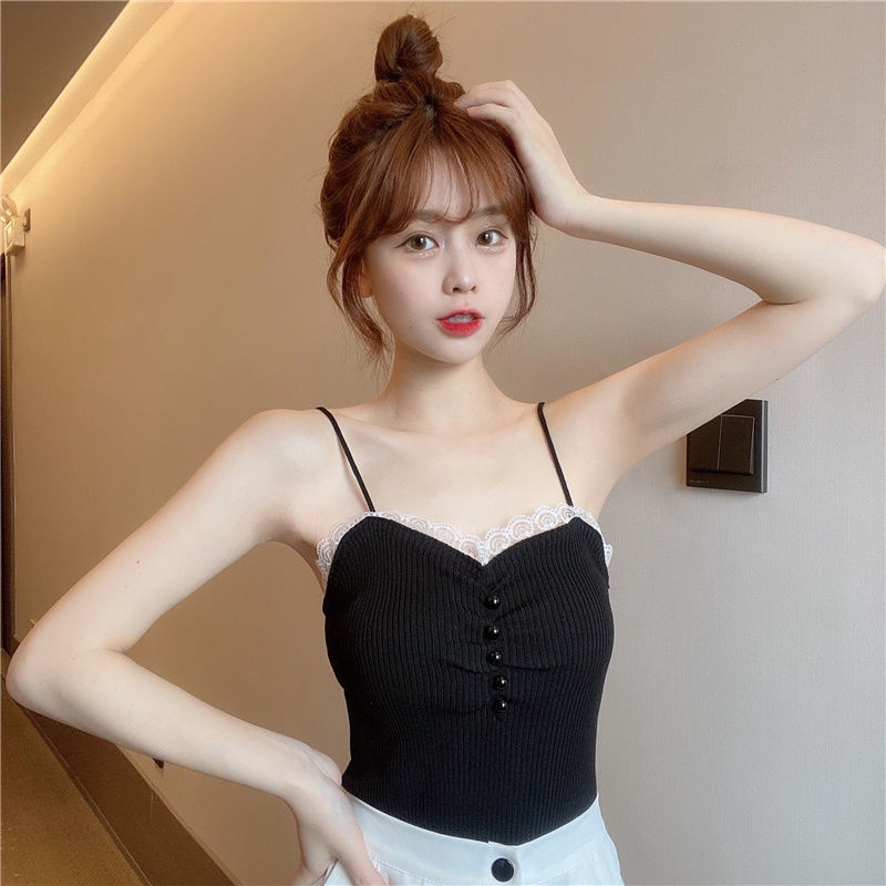 Áo Len Hai Dây Phối Ren Thời Trang Theo Phong Cách Hàn Quốc