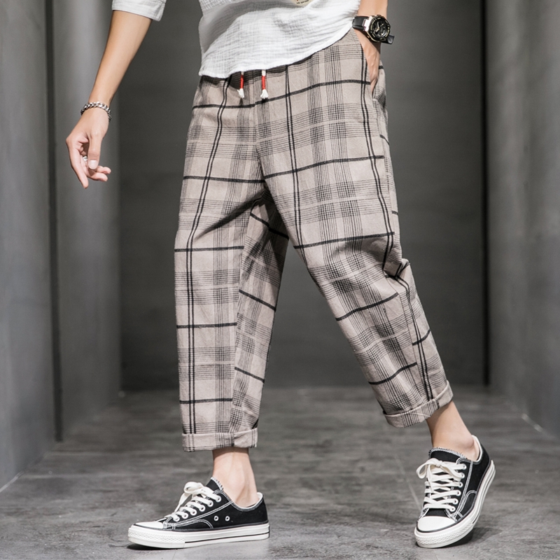  m old pants casual 5XL 9 casual loose 2020 pants linen Plaid cotton to points