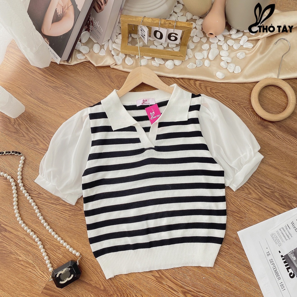 Áo kiểu len phối tay phồng THỎ TÂY A179C209 | BigBuy360 - bigbuy360.vn