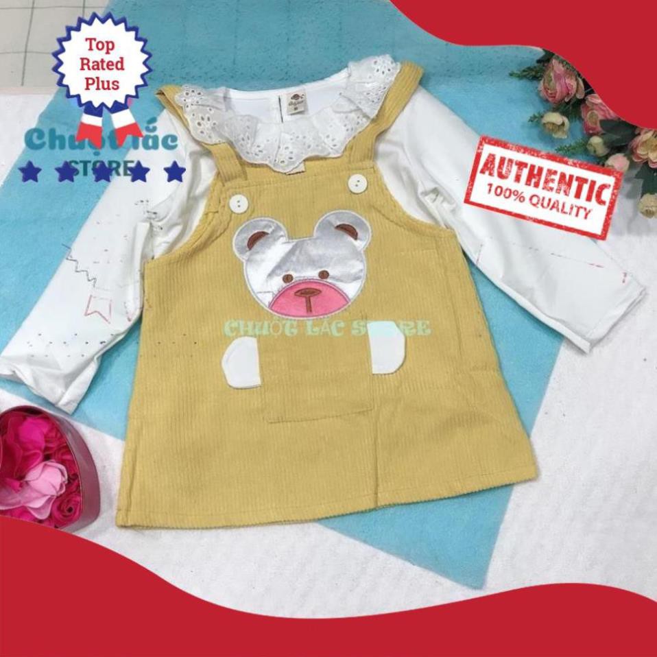 Sét váy yếm bé gái chất nhung gân hình gấu cho bé từ 10kg đến 20kg( màu hồng, vàng)