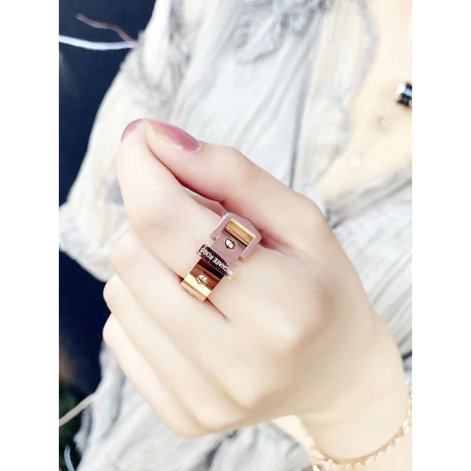 Nhẫn hình thắt lưng lớn không gỉ không phai màu không dây dị ứng màu vàng hồng bằng thép titan kiểu Âu Mỹ cho nam nữ