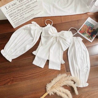 ��Áo Kiểu Rớt Vai Mocking Thắt Nơ To