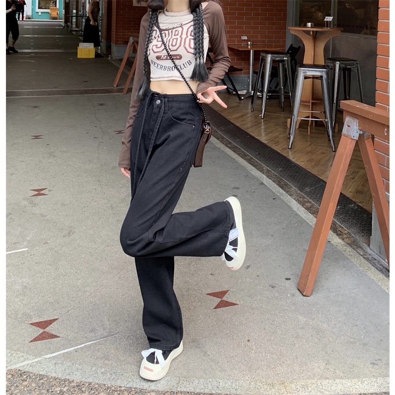 Quần jeans Nữ Dài Lưng Cao Dáng Rộng Thời Trang Hàn Quốc