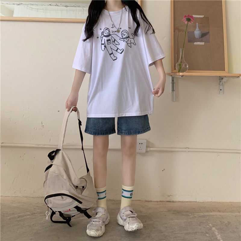 Áo thun tay lửng dáng dài rộng thời trang Hàn Quốc dành cho nữ