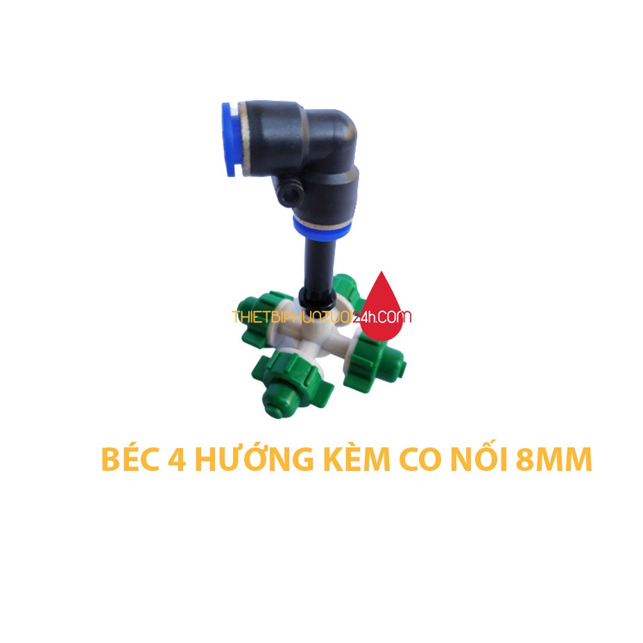 Béc tưới cây phun sương 4 hướng nhựa xanh tưới lan rau cây cảnh làm mát nhiều tùy chọn kết nối