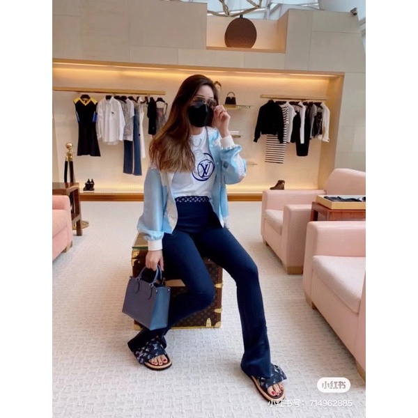 Quần dài nữ dáng ôm ống loe có khoá kéo thương hiệu Louis Vuitton LV cao cấp