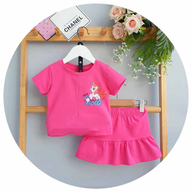[HOT] SET ÁO KÈM CHÂN VÁY XÒE IN HÌNH PONY CHẤT COTTON MỀM MÁT SIÊU ĐÁNG YÊU CHO BÉ 8-24KG