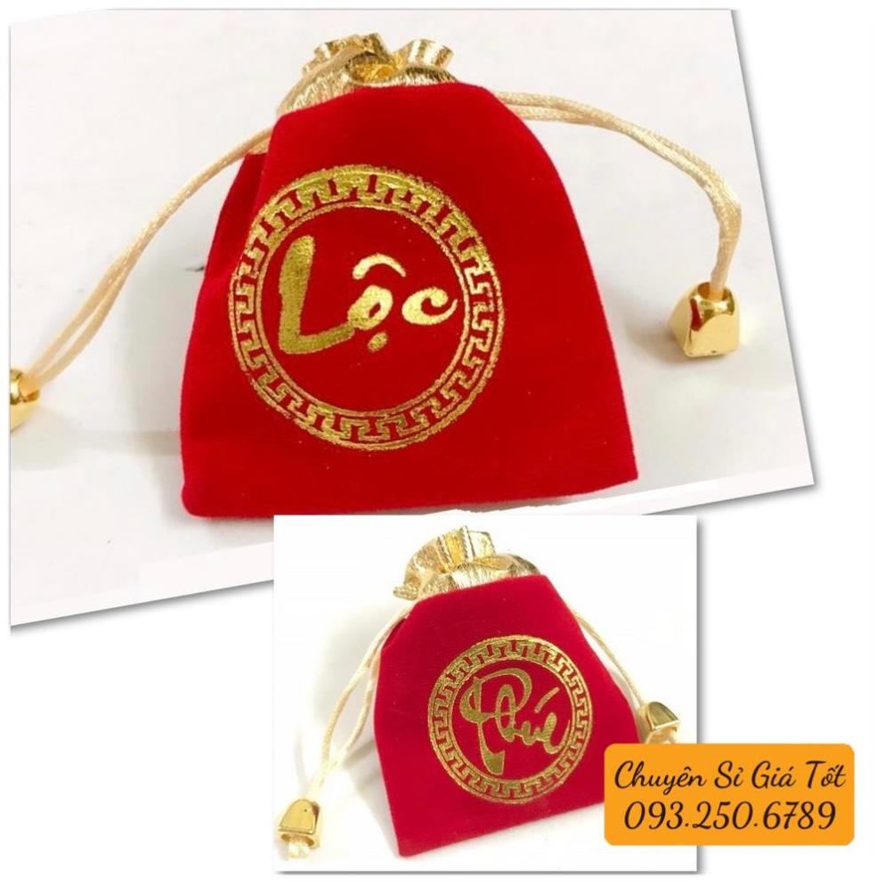COMBO 100 Túi Gấm Nhung Phúc Lộc Đỏ May Mắn Phong Thuỷ 7x9cm