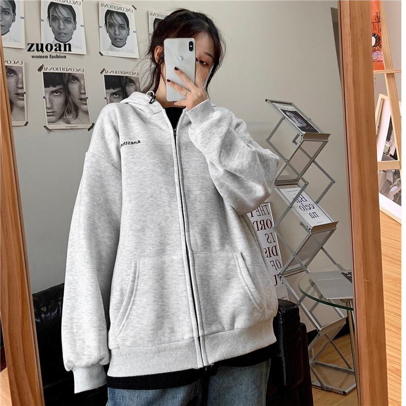 SUXI Áo Hoodies Hoạ Tiết Chữ Thời Trang Thu Đông Cho Phái Nữ