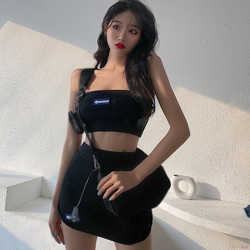 Váy Bộ Áo Thun Dáng Ôm Hở Vai + Chân Váy Thời Trang Quyến Rũ Cho Nữ