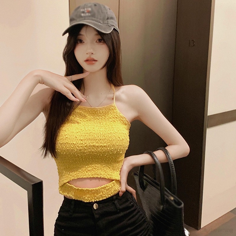 Áo Croptop Dệt Kim Không Tay Màu Sắc Đơn Giản Quyến Rũ Phong Cách Hàn Quốc