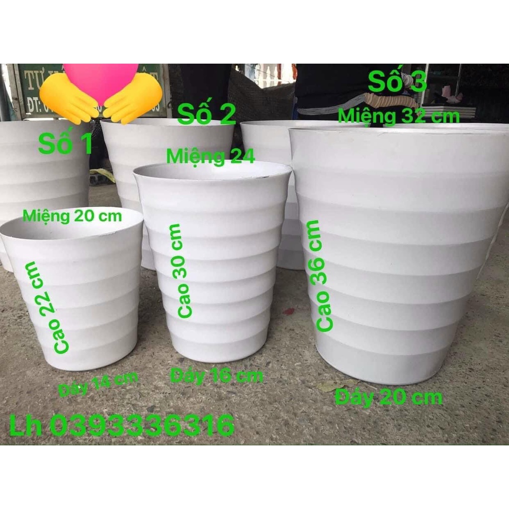 SÉT 3 Chậu nhựa tròn cao xoắn trồng cây,trồng hoa miệng 32 cm - cao 36 cm - đáy 20cm