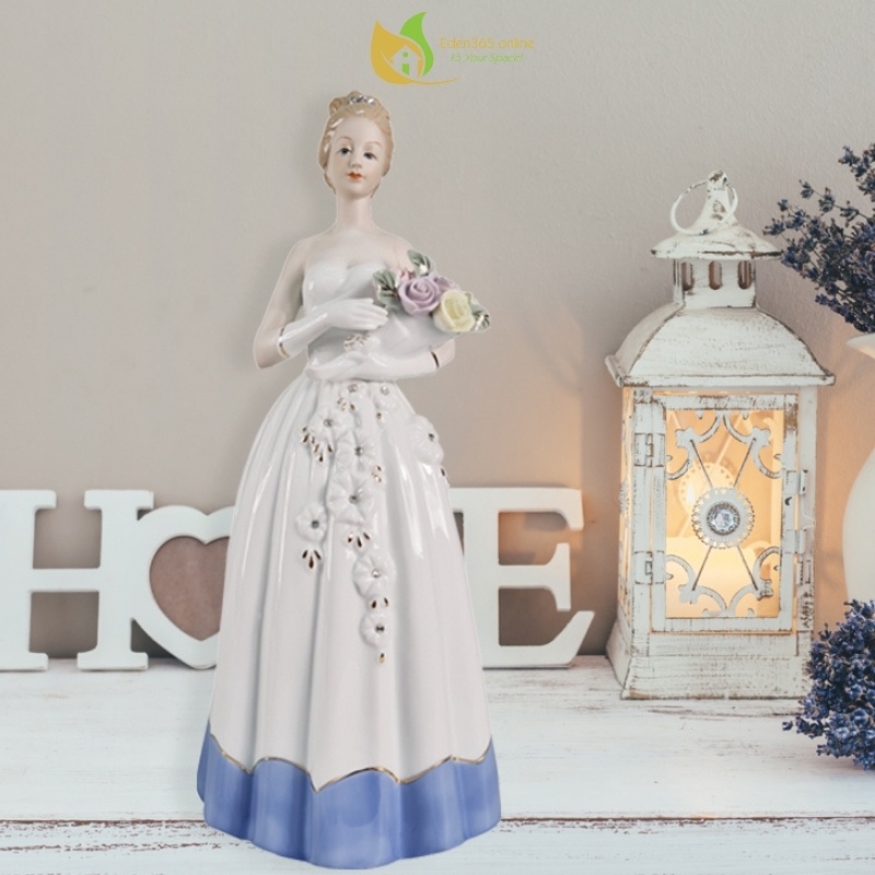 Tượng cô dâu Châu Âu Camila bằng sứ - Trang trí nội thất sang trọng – KT dài 14 x cao 31 cm