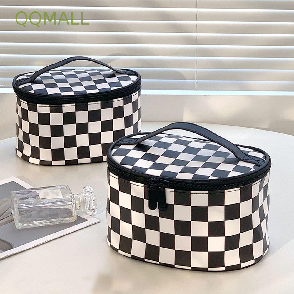 [Hàng mới về] Túi da PU in sọc caro có khóa kéo đựng đồ trang điểm đa năng đơn giản phong cách Hàn Quốc